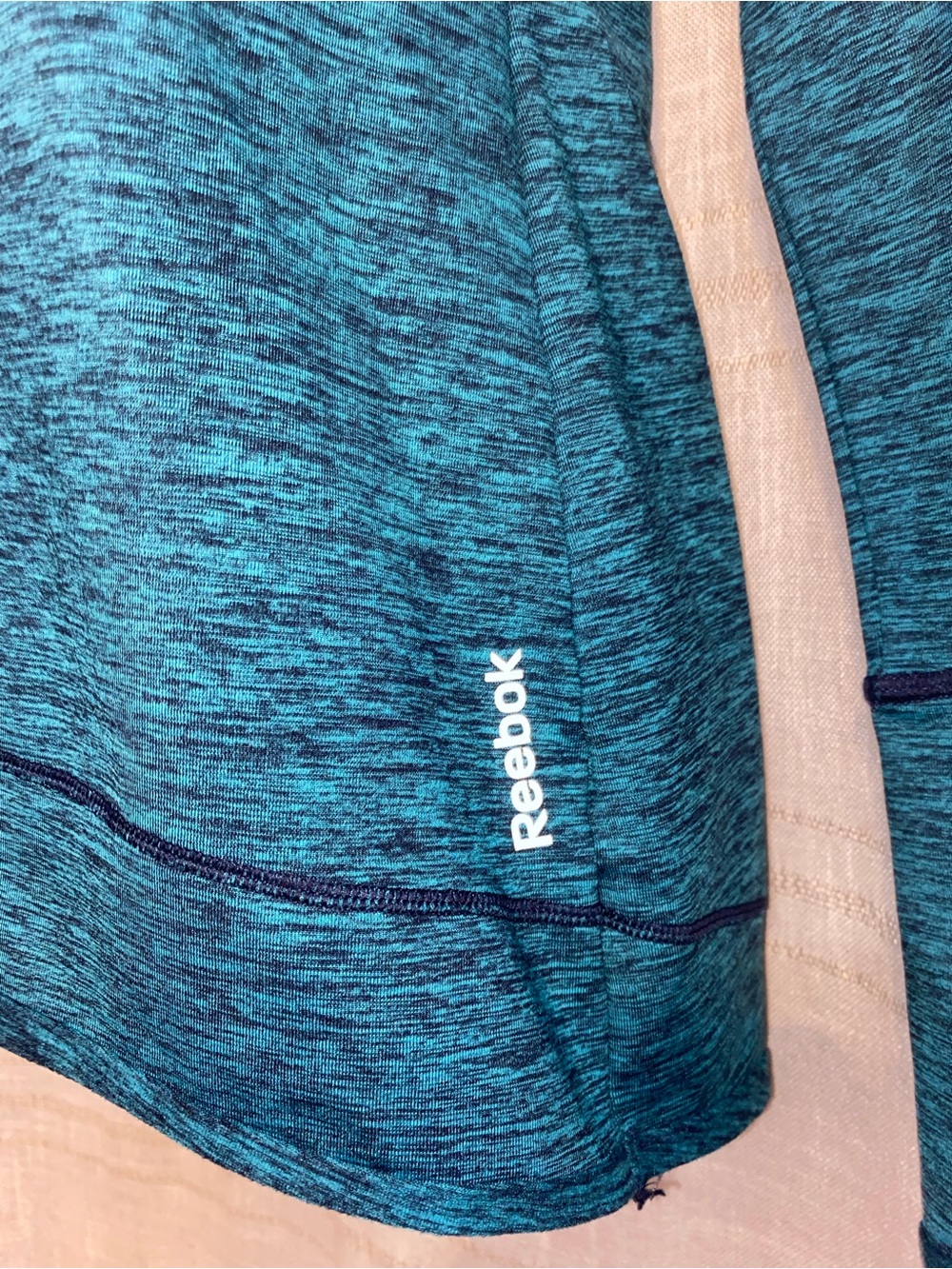 Reebok Space Dye Cowl Neck Pullover Sweatshirt Thumbholes Teal Blue Womens M - Picture 3 of 8